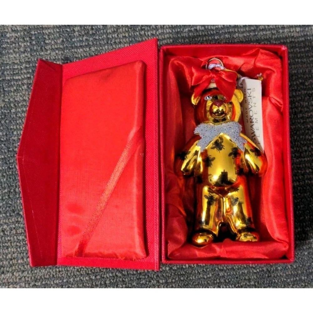 Swarovski Elements Honey Bee Bear Christmas Ornament Beaded Glass 2013 Signed